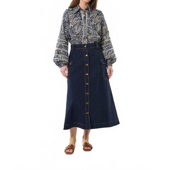 NEW DEA KUDIBAL dionne midi skirt in navy